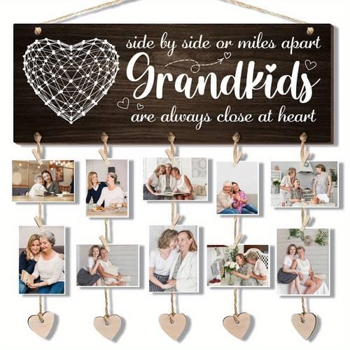 Dark Wood 'Heart-to-Heart Family' Photo Frame - Unbreakable Bond - Perfect for Christmas, Family Gatherings & Everyday Remembrance - Hangs with Clips - Ideal Gift for Loved Ones to Cherish Togetherness Decor Hanging