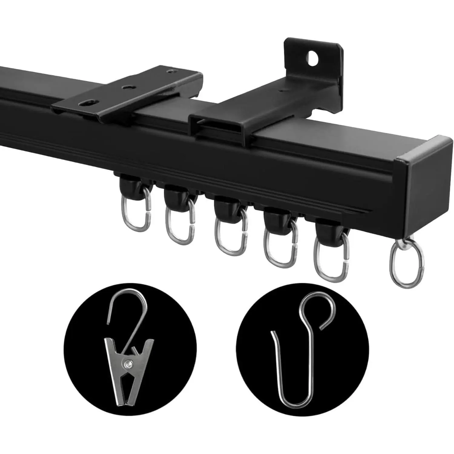 Ceiling Curtain Track, Heavy Duty Curtain Tracks System for Room Divider, Wall Mount Sliding Curtain Rail with Clip and Hooks Set for Living Room, Bedroom, Shower, Outdoor, Black, 6ft-9ft