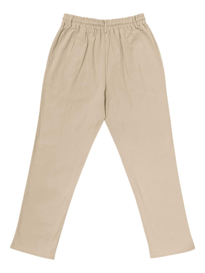 Men's Solid Button Design Linen Pants, Casual Comfy Breathable Trousers for Beach Vacation Holiday, Men's Bottoms for Summer