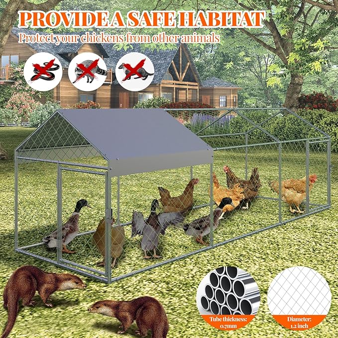 Large Metal Chicken Coop Run for 8-12 Chickens, Chicken Runs for Yard Run Hen House with Waterproof Anti-UV Cover, Portable Chicken, Coop for Outdoor Chicken Rabbit Duck, 120"×40"×40"