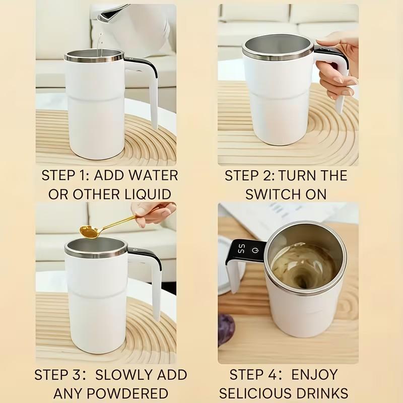 Self-Stirring Mug with LED Temperature Display, Rechargeable Magnetic Automatic Coffee Cup, 12oz with Lid, Perfect for Office Desk Coffee & Milk Mixing