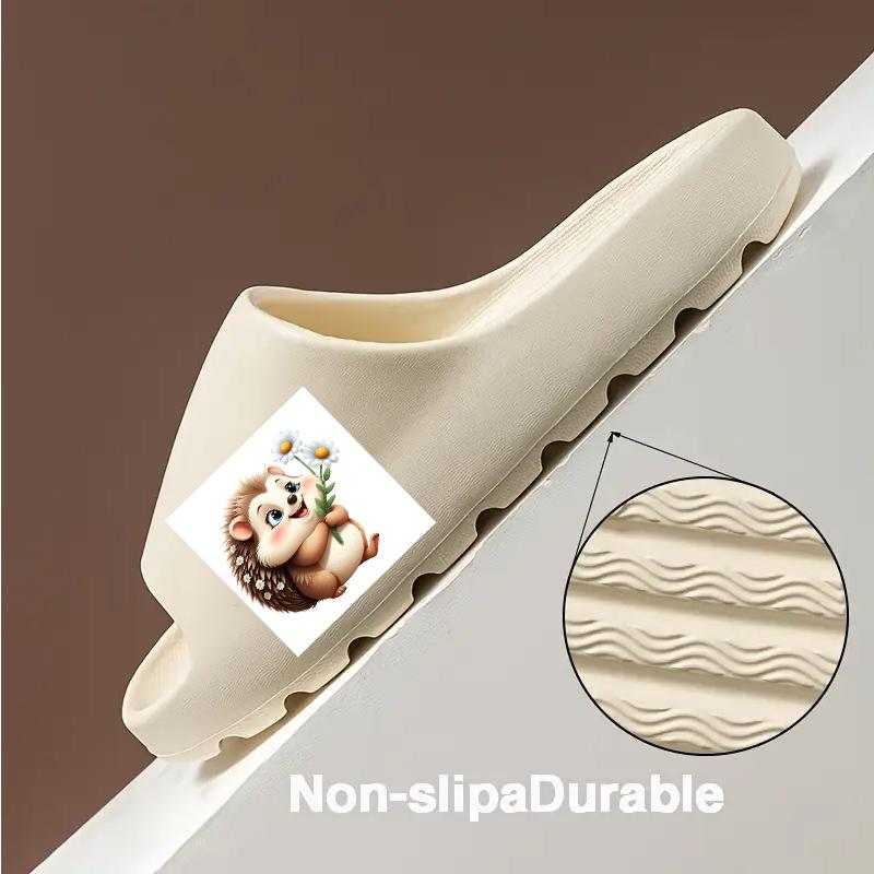 Cute Hedgehog with Daisies Slippers for Women Men Kids Soft Comfortable Indoor Home Non-slip Warm Fuzzy Animal Print Cartoon Casual House Shoes