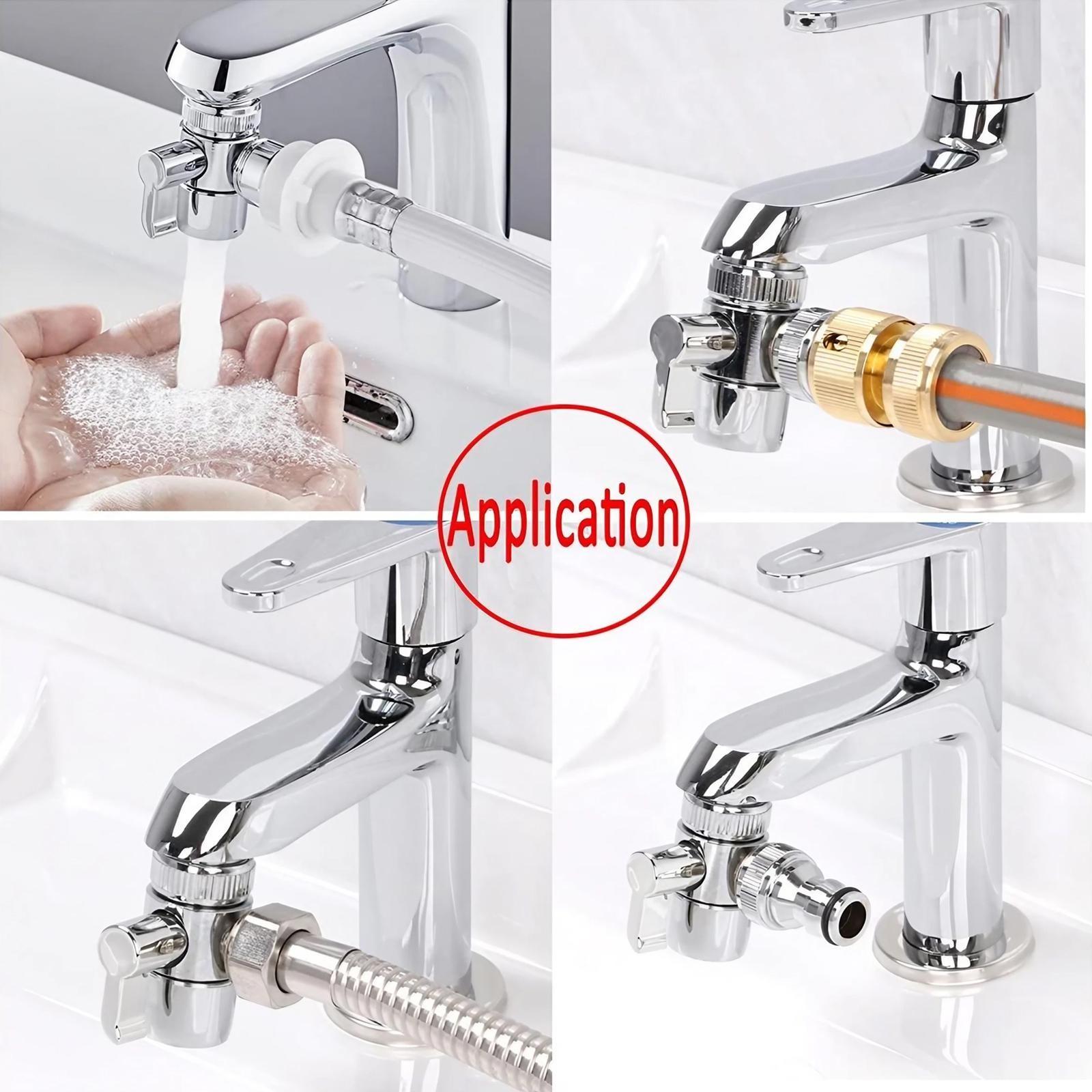 Multi-Function Quick Connect Faucet Adapter Leakproof Water Switch Valve for Washing Machine Shower Garden Hose Dual Outlet Mode Universal Fit Kitchen Bathroom Outdoor