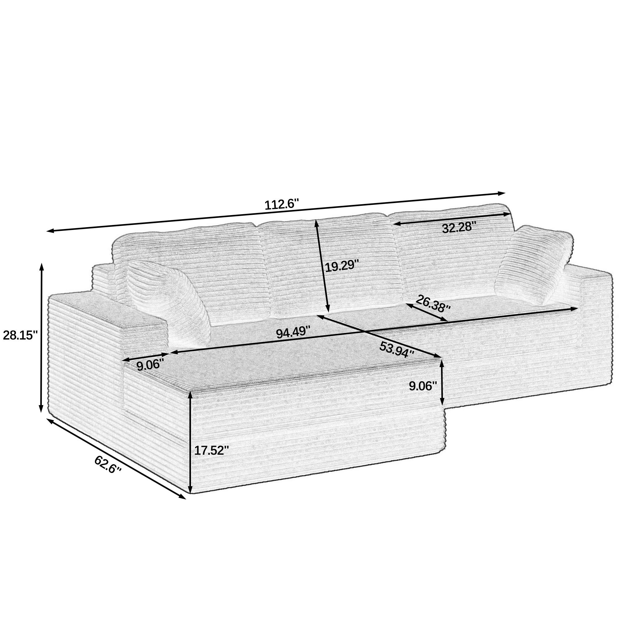 [2 packing delivery] Niccae Left Seat L-Shaped Sectional Sofa, Compressed Corduroy, Modern Minimalist Design,Converts to Bed,Space-Saving&Comfortable,(Ships in 2 Packages)