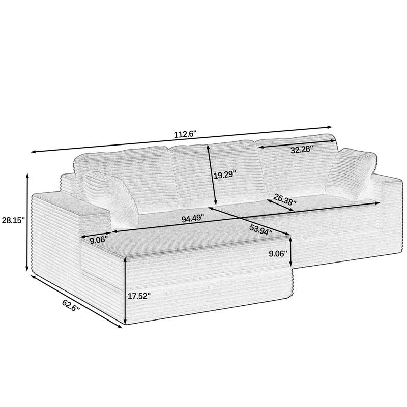 [2 packing delivery] Niccae Left Seat L-Shaped Sectional Sofa, Compressed Corduroy, Modern Minimalist Design,Converts to Bed,Space-Saving&Comfortable,(Ships in 2 Packages)