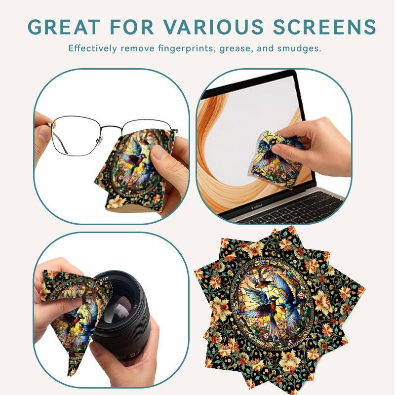 1/3/6/14pcs Stained - Glass Birds Cleaning Cloth, Suitable for Camera & Eyeglass Lenses, Single - Sided, Multiple Specifications Available, Vibrant Floral Design, Ideal for Home & Photography Use, Efficient Lens Cleaning