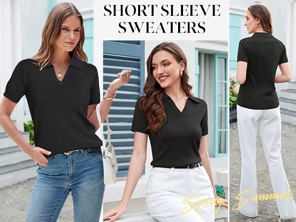 Arach&Cloz Womens Wool Blend Polo Shirts Summer Sweater Tops Short Sleeve Soft Business Casual SummerVibes 2026 SpringStatements Arach&Cloz Womens Wool Blend Polo Shirts Summer Sweater Tops Short Sleeve Soft Business Casual SummerVibes 2026 SpringStatements