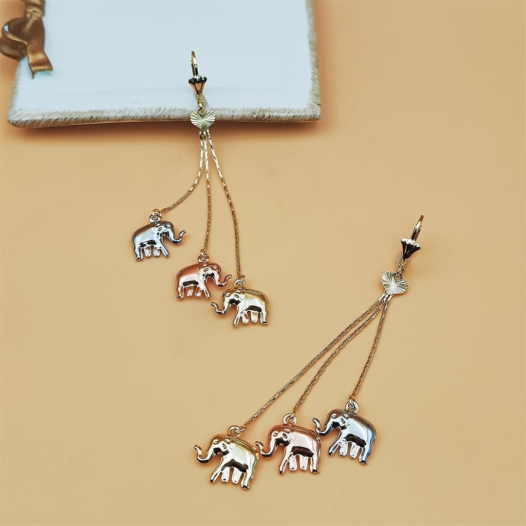 Women's Polished Copper Alloy Dangle Earrings - 3-Tone Elephant-Dolphin Charm Multi-Chain Tassel Ear Jewelry, Lightweight Elegant Craft for Wedding, Daily Casual Use (Sports & Outdoor Accessory Complement)