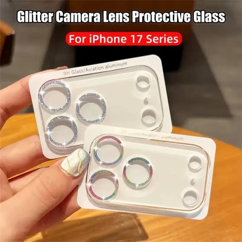Bling Glitter Camera Lens Tempered Glass Screen Protector for IPhone 15 14 16 Pro Max 17 Air 13 Mini Plus 17Pro 17Air HD Film