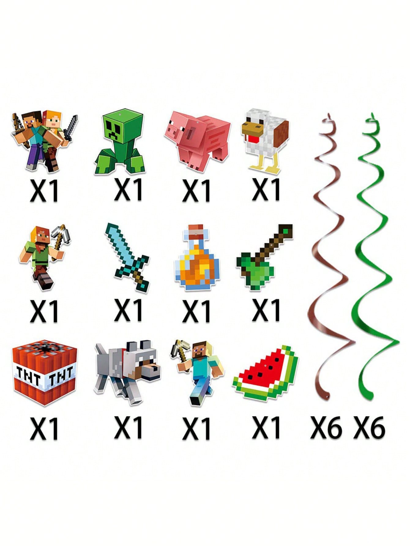 Pixel Art Game Theme Birthday Party Banner Set, Spiral Hanging Decorations, Wall & Background Decoration, Holiday Party Supplies