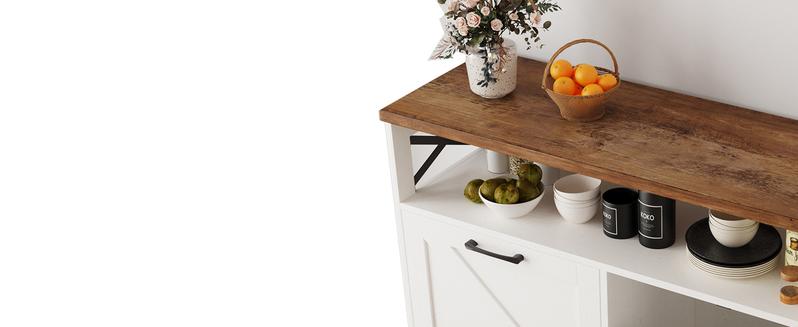 Vabches Tilt Out Trash Can Cabinet for 10 Gallon Trash Can, Farmhouse Kitchen Island Bin Cabinet with Adjustable Shelf for Hidden Laundry Basket, Dual Dog Proof Garbage Can for Dining Room, Living Room, White