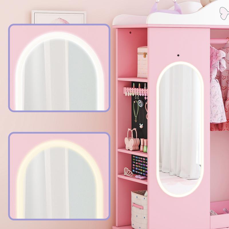 Topwin Multifunctional Girl’s Storage Cabinet with LED Mirror, Jewelry & Clothes Organizer – Safe & Stylish