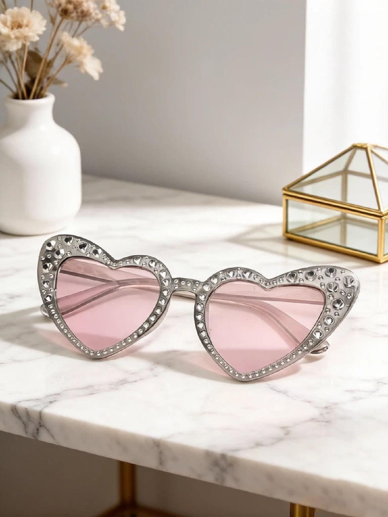Women's Fashion Heart-Shaped Full Frame Glasses, Lightweight Luxury Style with Faux Pearls Design, Trendy Decorative Eyewear