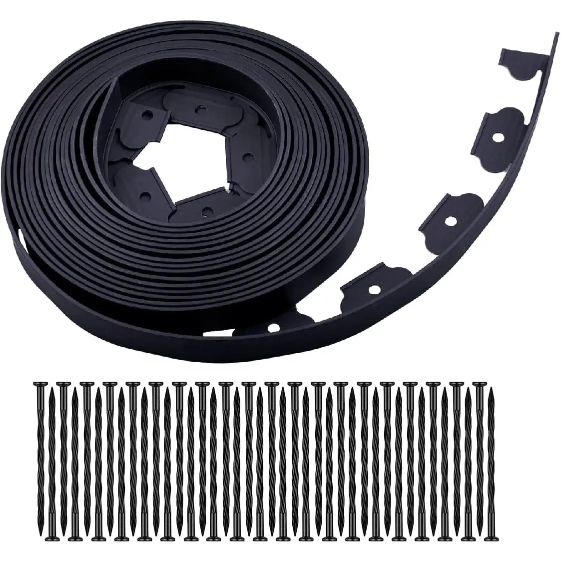 Garden Edging,40ft Landscape Edging with 40 Spikes Lawn 2 Inch Tall(Black, 40FT)