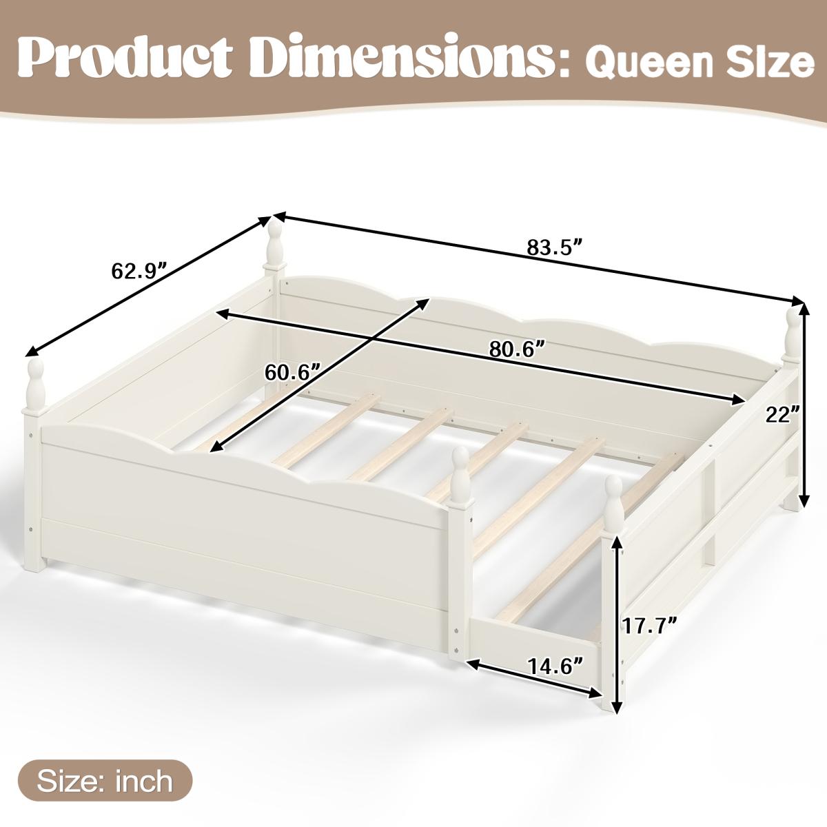 [Bellemave] Twin/Full/Queen Montessori Floor Bed with Full-Length Guardrails, Wooden Bed Frame with Beside Book Shelf, No Box Spring Needed, Easy Assembly