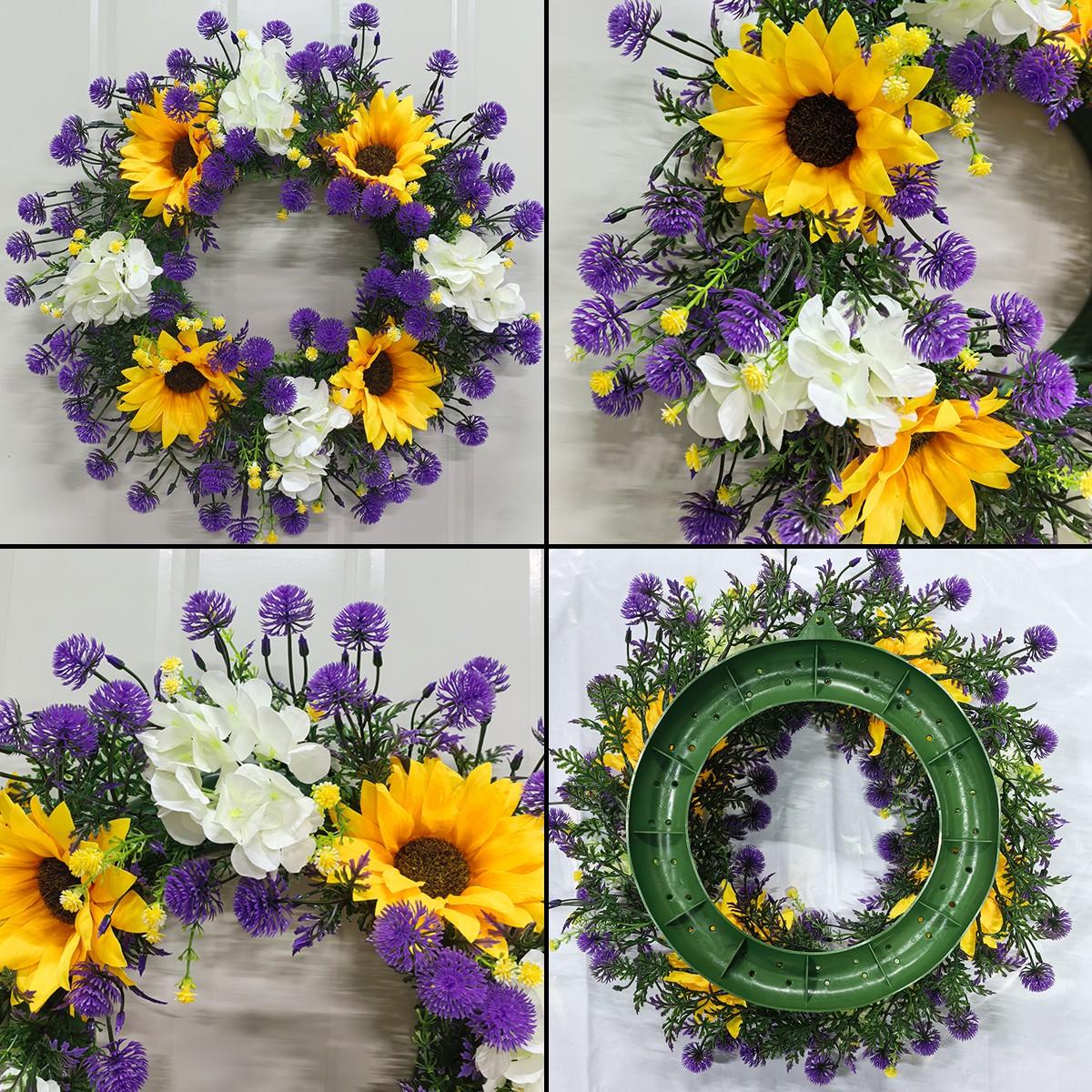 1pc purple yellow flower wreath, sunflower, hydrangea, dandelion simulation flower wreath, home decoration, home decoration, room decoration, bedroom decoration flower wreath, summer and autumn flower wreath, garden, door and window, staircase decor