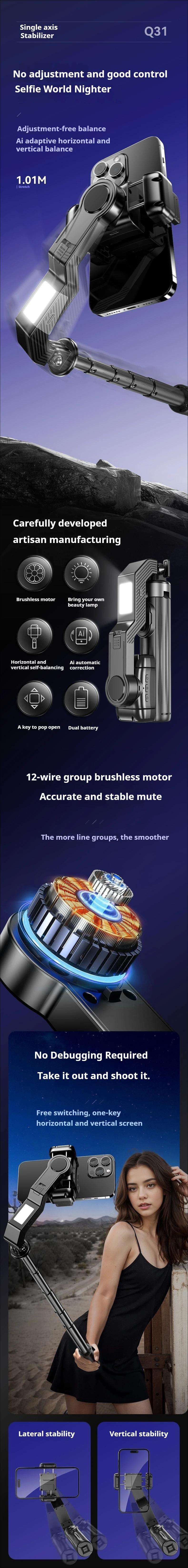 Handheld Gimbal Stabilizer Smartphone Camera Stabilizer Selfie Stick Tripod Stand Wireless Remote for IPhone Android Smartphone Camera Accessories