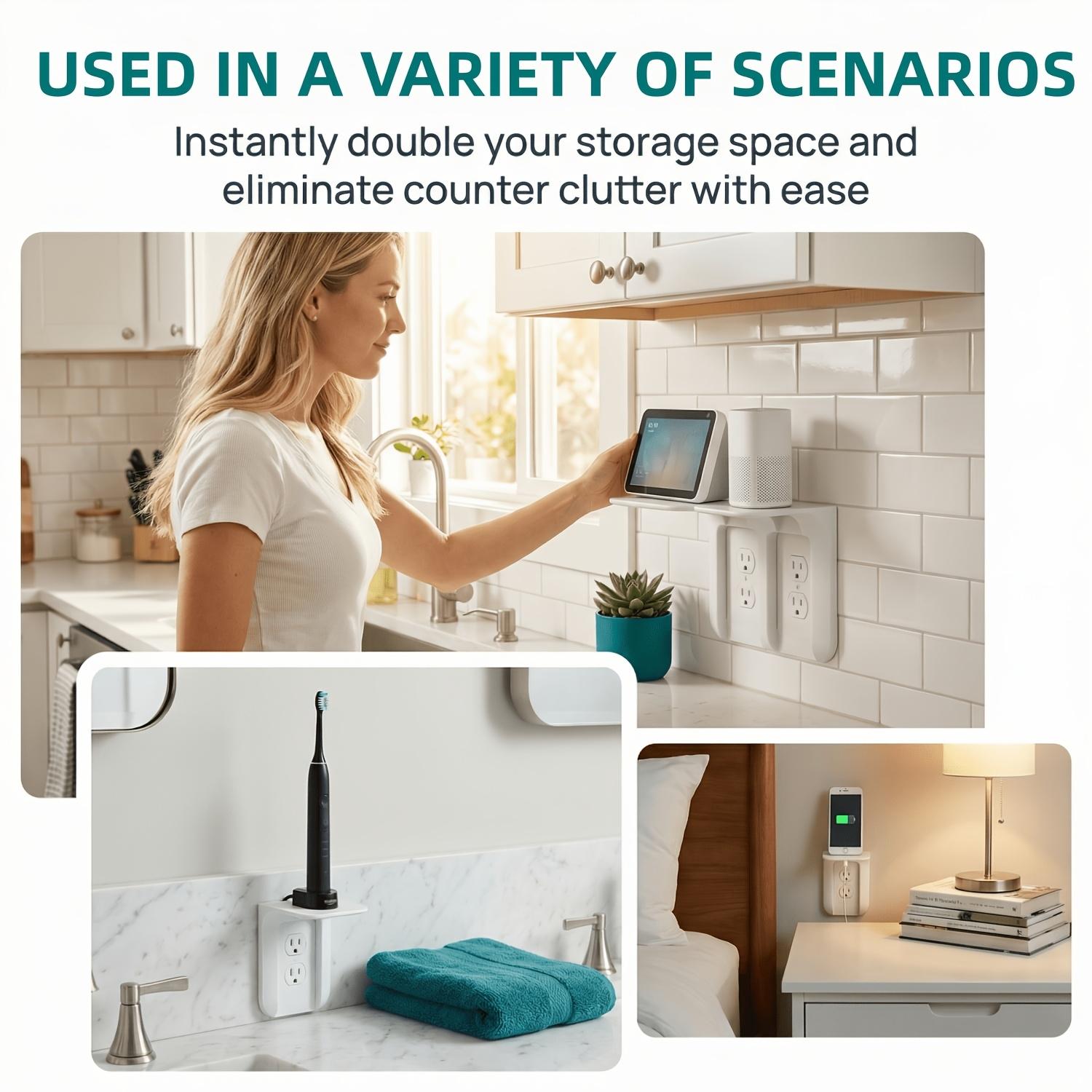 Wall-Mounted Storage Shelf, Thickened Upgrade, Cable Organizer, Socket Holder, Bathroom Living Room Bedroom, No Drilling, Space-Saving, Electric Toothbrush Phone Sensor Light Holder