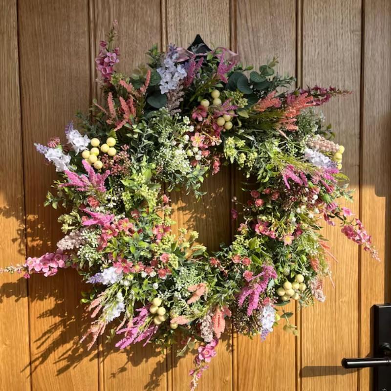 Wildflower Lavender Wreath, Farmhouse Summer Grass Door Decor, All-Season Mother's Day Gift, Spring Wreath, Year-Round Housewarming Present