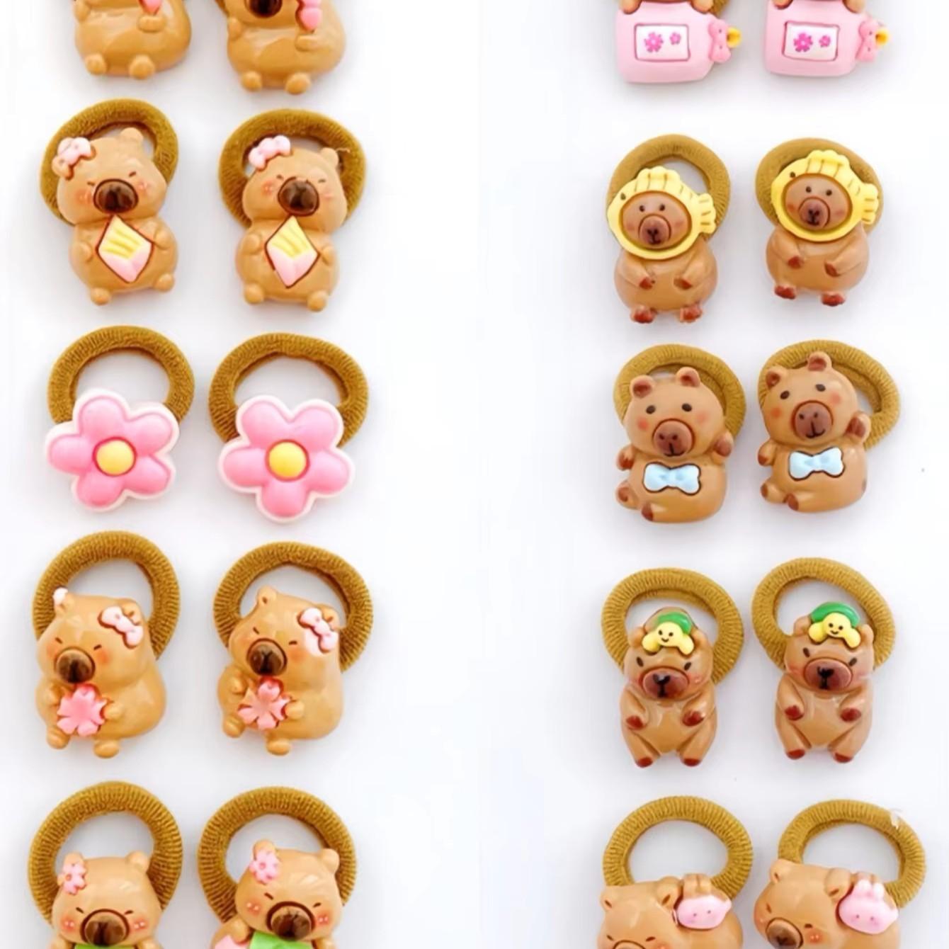 Cute Capybara Hair Ties Set, 20/10 Pieces Colorful Cartoon Resin Towel Rings, Non-Slip Kids Daily Casual Hairstyles Accessories, Hair Styling Accessories, Hair Accessories Sets, Hair Decor