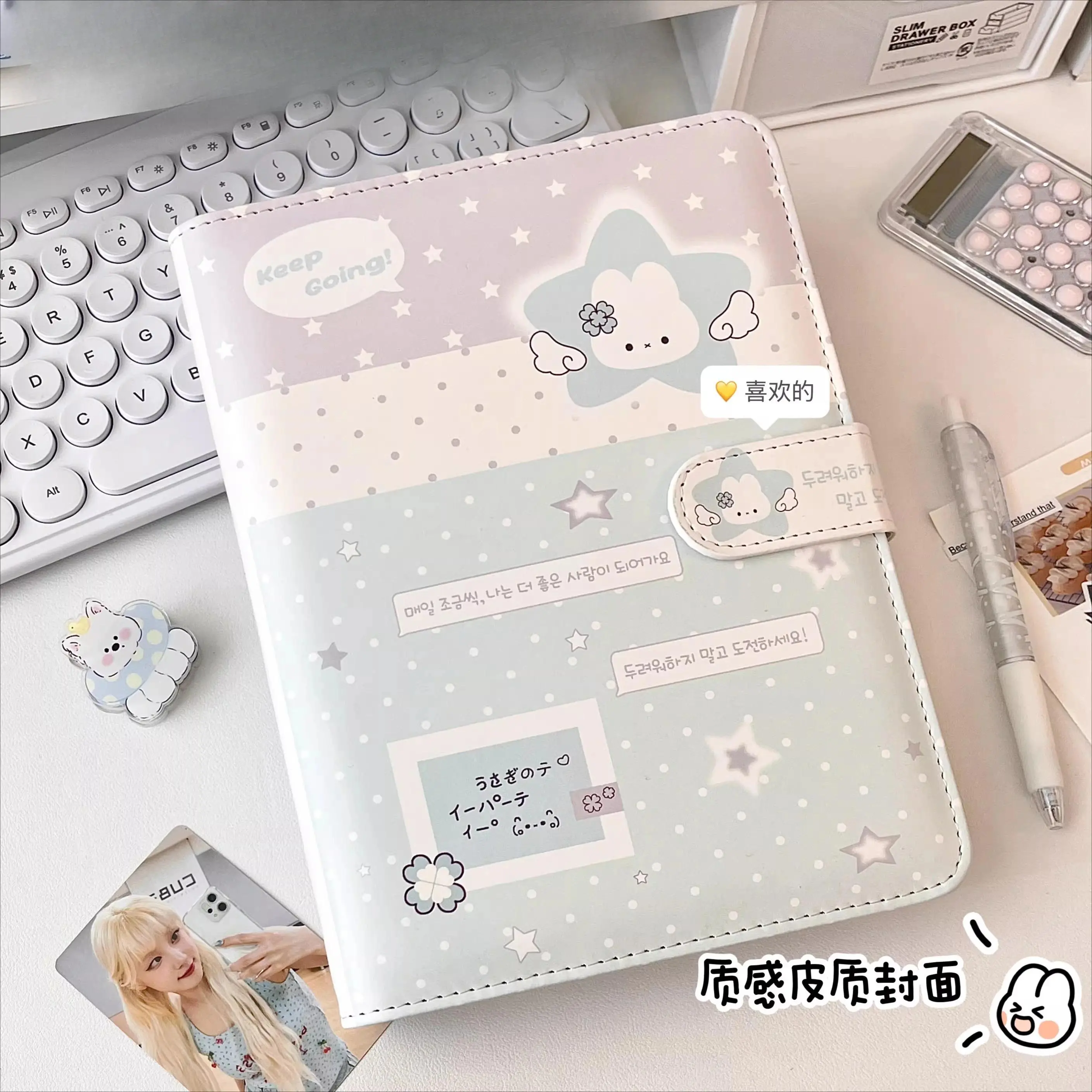 Ins Rabbit Notebook A5 PU Loose Leaf Binder Polaroid Album Kpop Photocard Storage Book Idol Card Collection Organizer Fan Gift