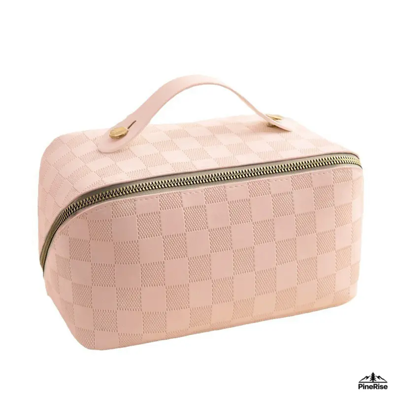Pink checkered makeup bag [fixed partition model]