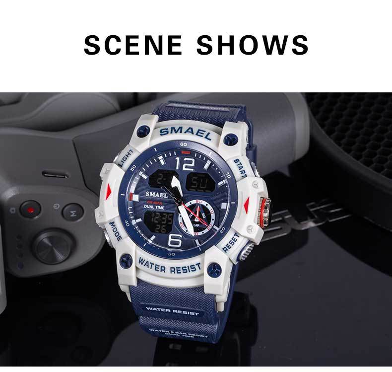 Unisex Modern Translucent Digital-Analog Sports Watch - 50mm Large Round Plastic Case, PU Leather-Polyurethane Strap, Luminous, 50M Water Resistant for Swimming, Showering, Large Size