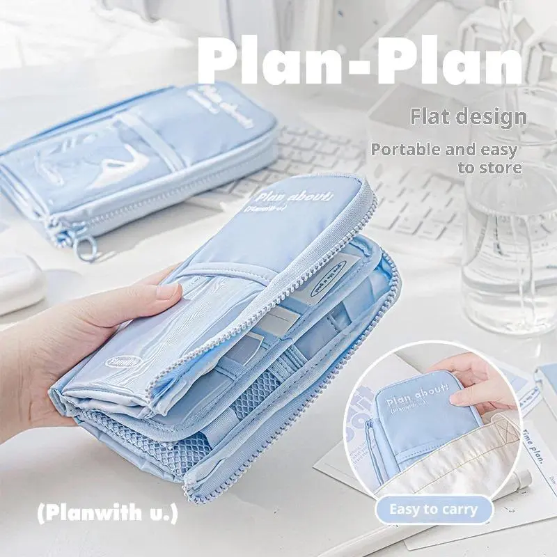 Planwith Stand Up Multi-functional Large Capacity Storage Pencil Bag Pchable Three Fold Waterproof Certificate Organizer Pouch