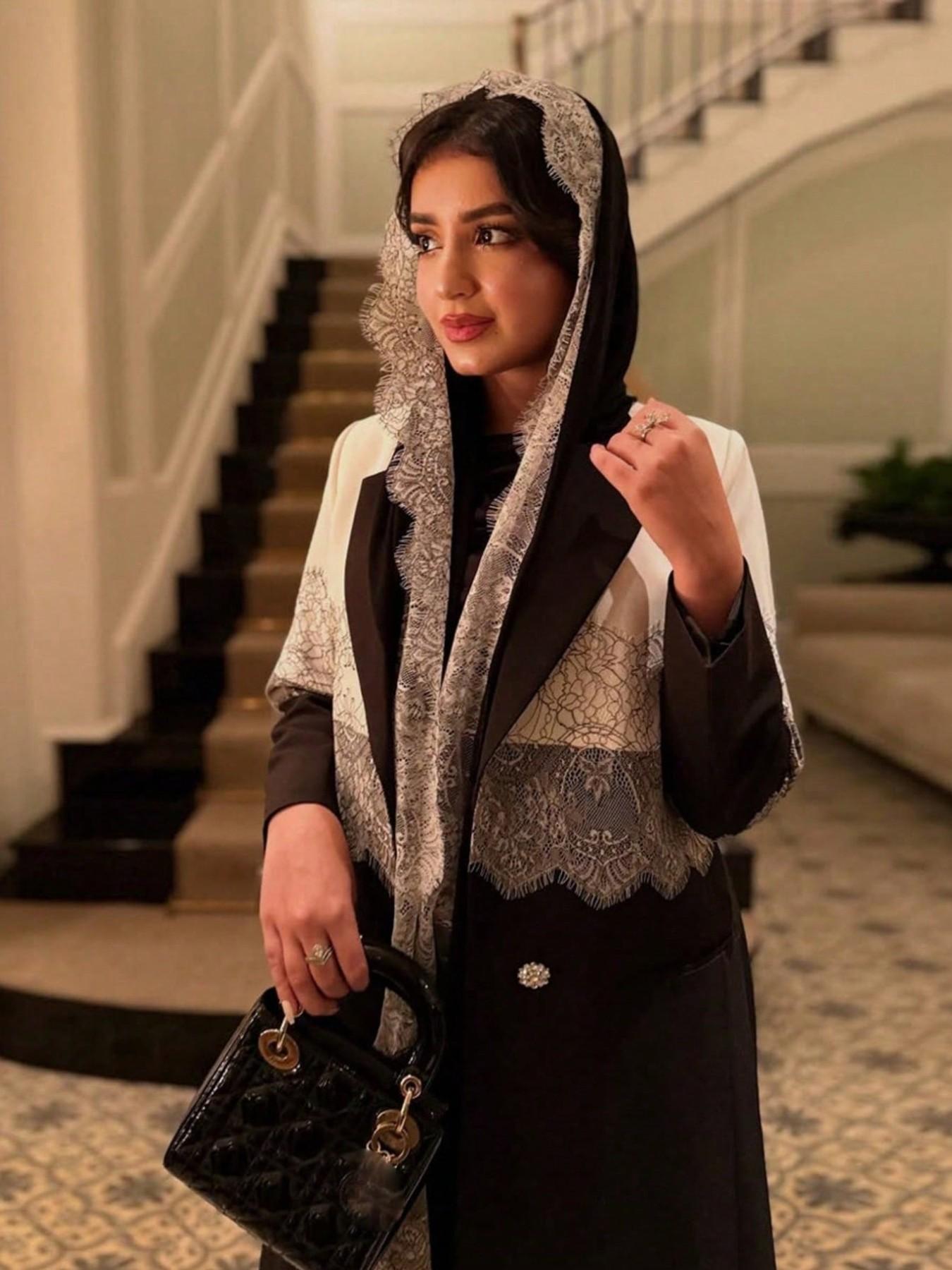 Lace Patchwork Blazer Coat, Elegant Long Cardigan with Scarf, Loose-Fitting Outerwear for All Seasons