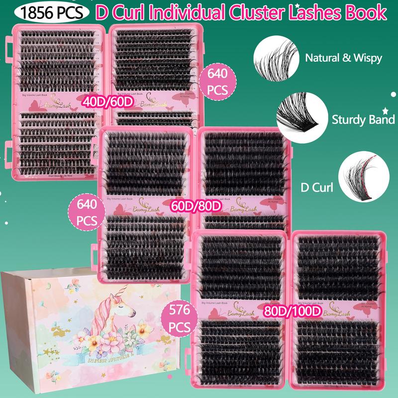 Lash Clusters Kit, 1856-Piece 10–18 mm D Curl 40D/60D/80D/100D Natural Volume Individual Eyelashes Book Set with Bond & Seal, Remover and Tweezers, Perfect for DIY at Home for Women and Beginners Lash Clusters Kit, 1856-Piece 10–18 mm D Curl 40D/60D/80D/100D Natural Volume Individual Eyelashes Book Set with Bond & Seal, Remover and Tweezers, Perfect for DIY at Home for Women and Beginners