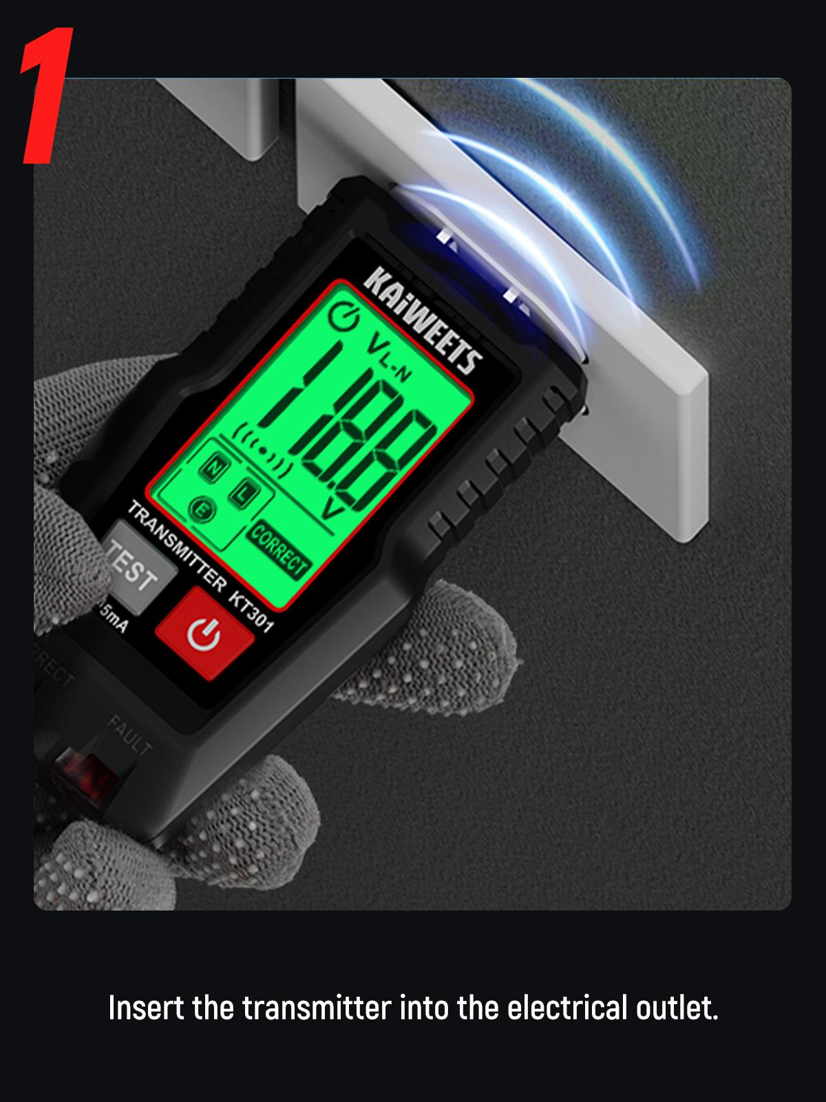 KAIWEETS AC Circuit Breaker Finder Kit with LCD Alert Display – 2-Piece Voltage Tester Set with Transmitter & Receiver, Non-Contact Voltage (NCV) Detection, Flashlight, Cable/GFCI Outlet Tester, Portable Electrical Circuit Detector Tool for Home & Pro Use