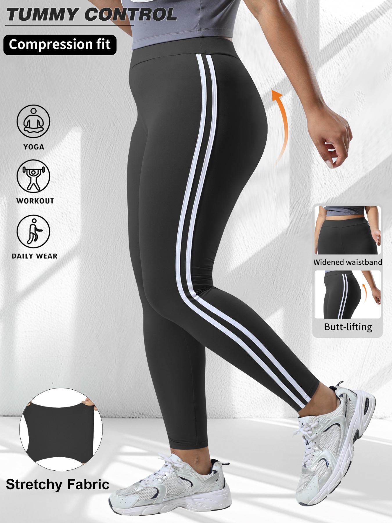 Women's Plus Size High Waist Skinny Pants, High Stretch Bottoms, Stretchy Soft Fabric, Side Stripes Design, Casual Fashion Essential for Daily Wear