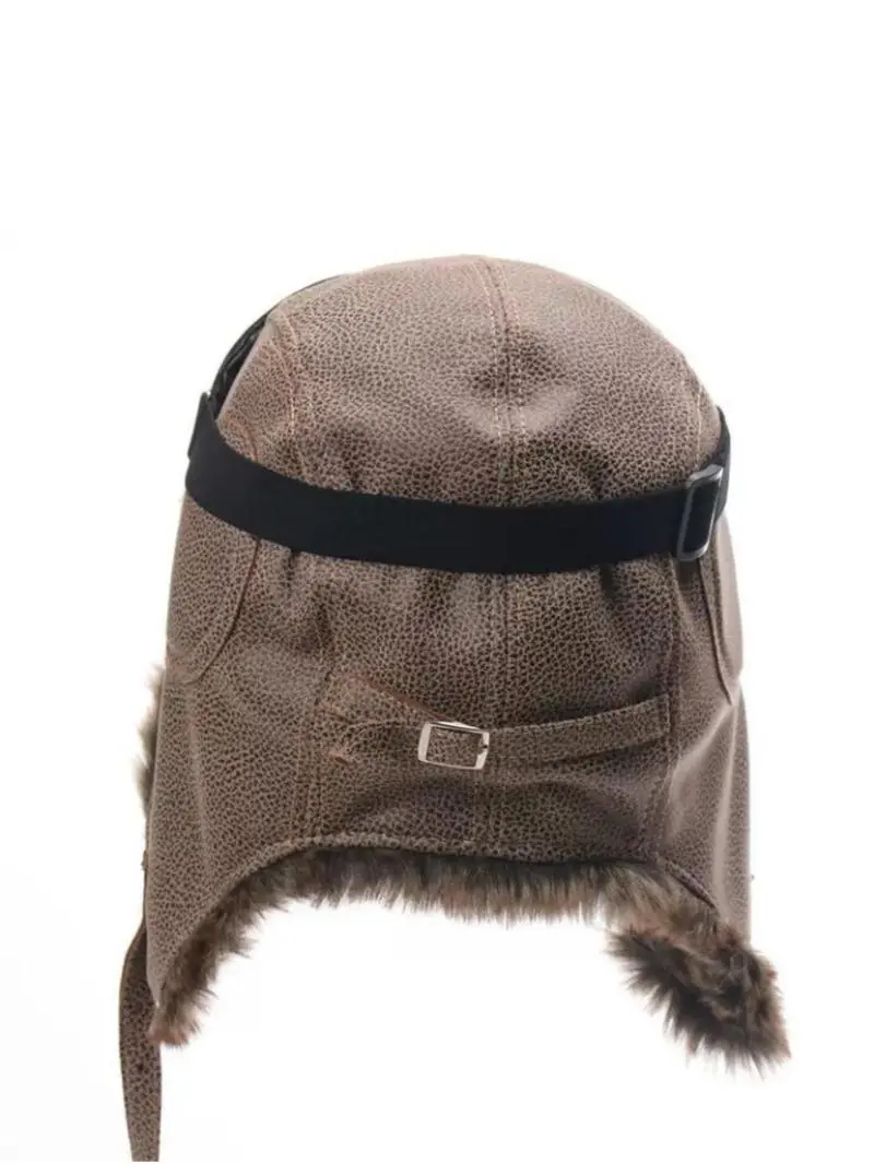 Vintage Leather Aviator Hat with Goggles, Windproof Pilot Cap with ...