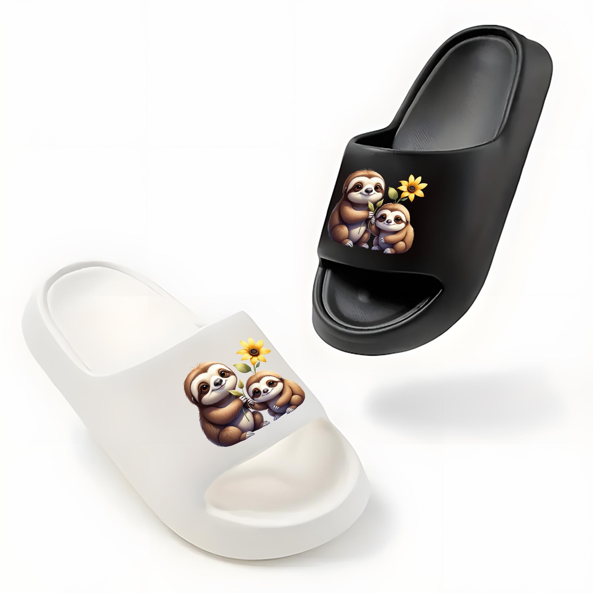 Cute Sloth Parent-child Printed Slippers, Soft-soled Slippers for Indoor and Outdoor Wear, Comfortable and Non-slip Slippers in Same Style for Adults and Children, Cute Animal Pattern Slippers Suit
