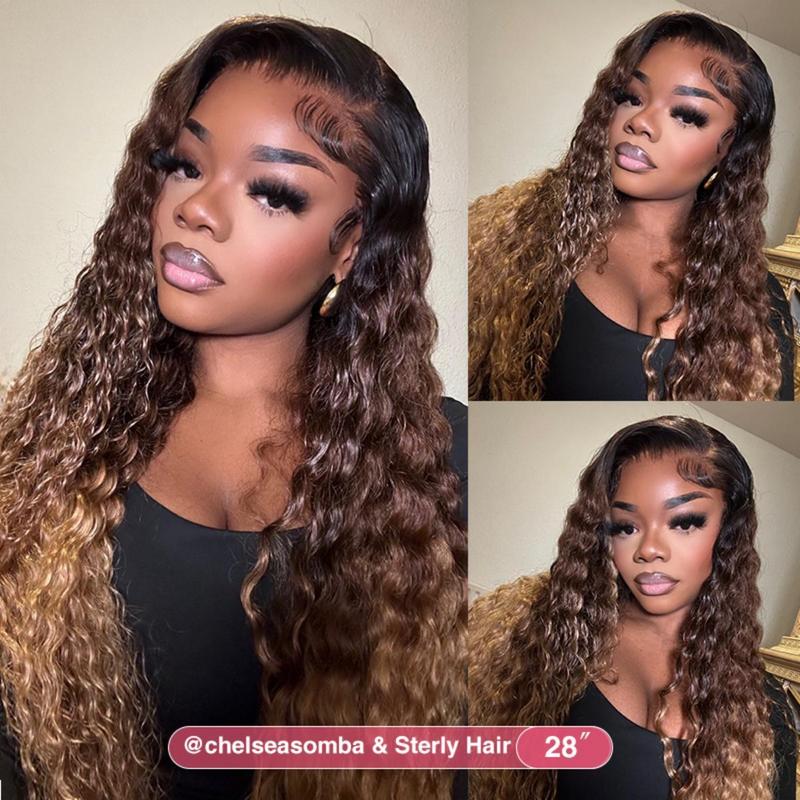 [New in] STERLY 200% Density Burgundy / Natural Color 13x6 Lace Frontal Human Hair Deep Wave Wig Ombre Color Water Wave Wig 99J Curly Wigs #FB30 Highlight Pre Plucked Pre Cut Beginner Friendly Wig Smooth HD Transparent Lace Wig