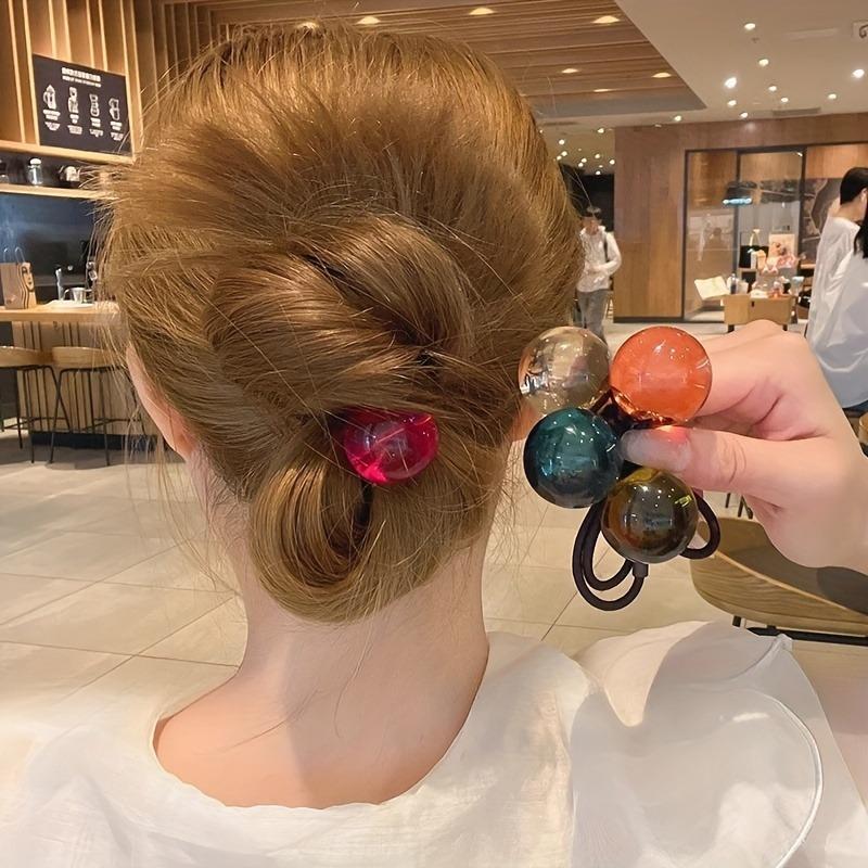 5 Pcs Adorable Beaded Hair Ties - Elastic Ponytail Holders, Colorful Hair Accessories for Women, Ideal Christmas Gift, Fashionable Daily Wear