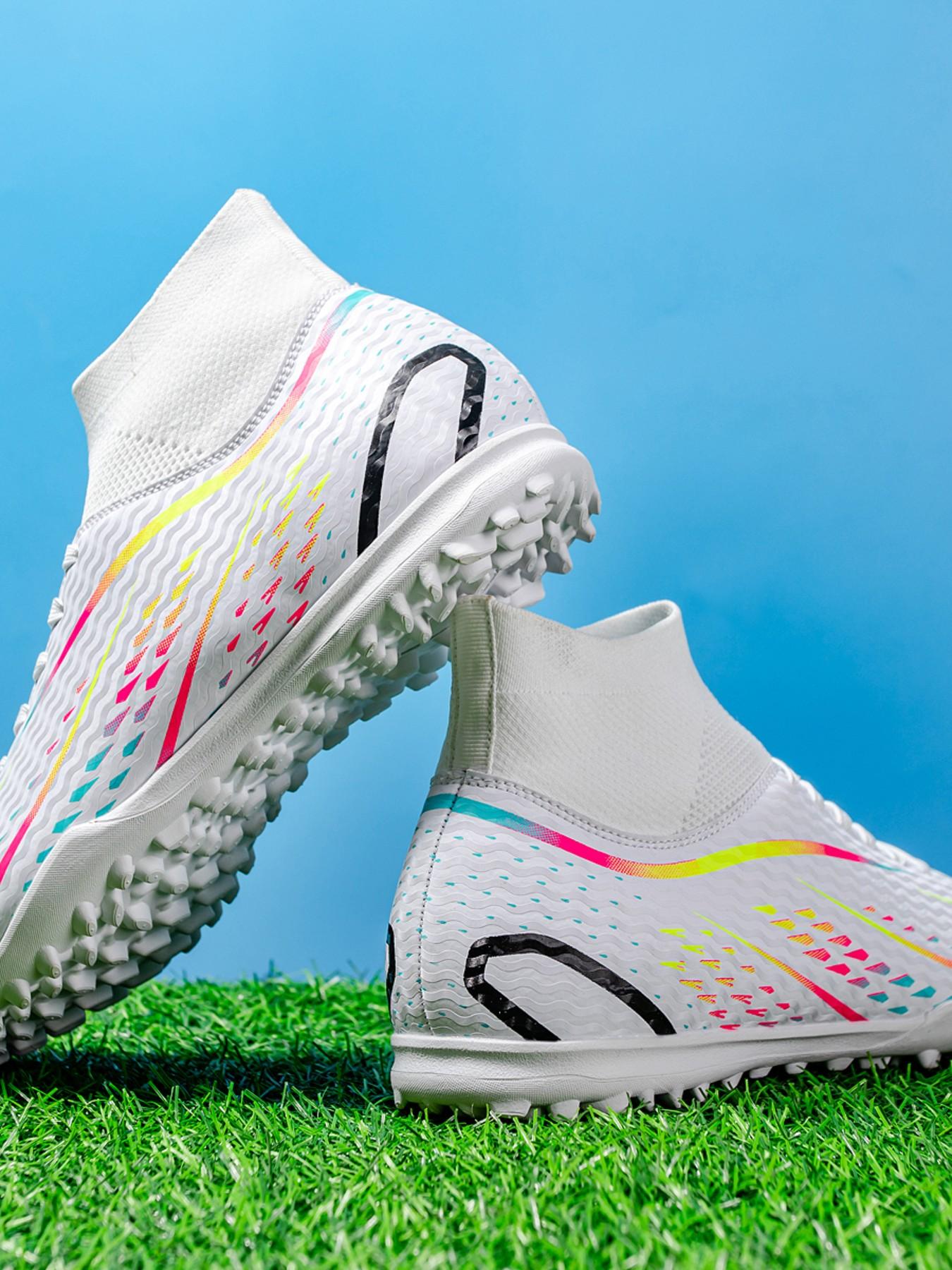 Men's Football Shoes TF Studs, Outdoor Sports Cleats, Durable Anti-Slip, Superior Grip, Ankle Protection, Rubber Sole, All-Season Use