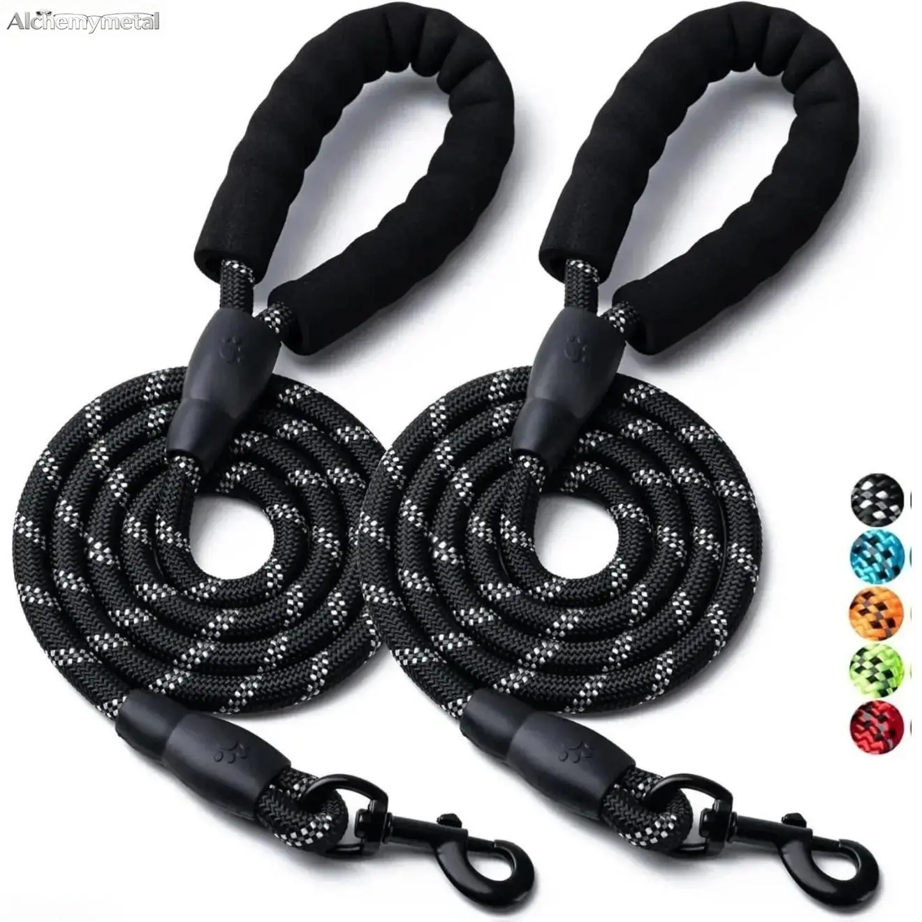 1 Pack Heavy-Duty Nylon Dog Walking Leash, Multi-Size 4/5/6 ft Durable Woven Design, 360° Swivel Lockable Twist-Free Hook, Highly Reflective Threads, Padded Handle, No-Tangle Black Solid Safety Leash for All Breeds & Outdoor Play