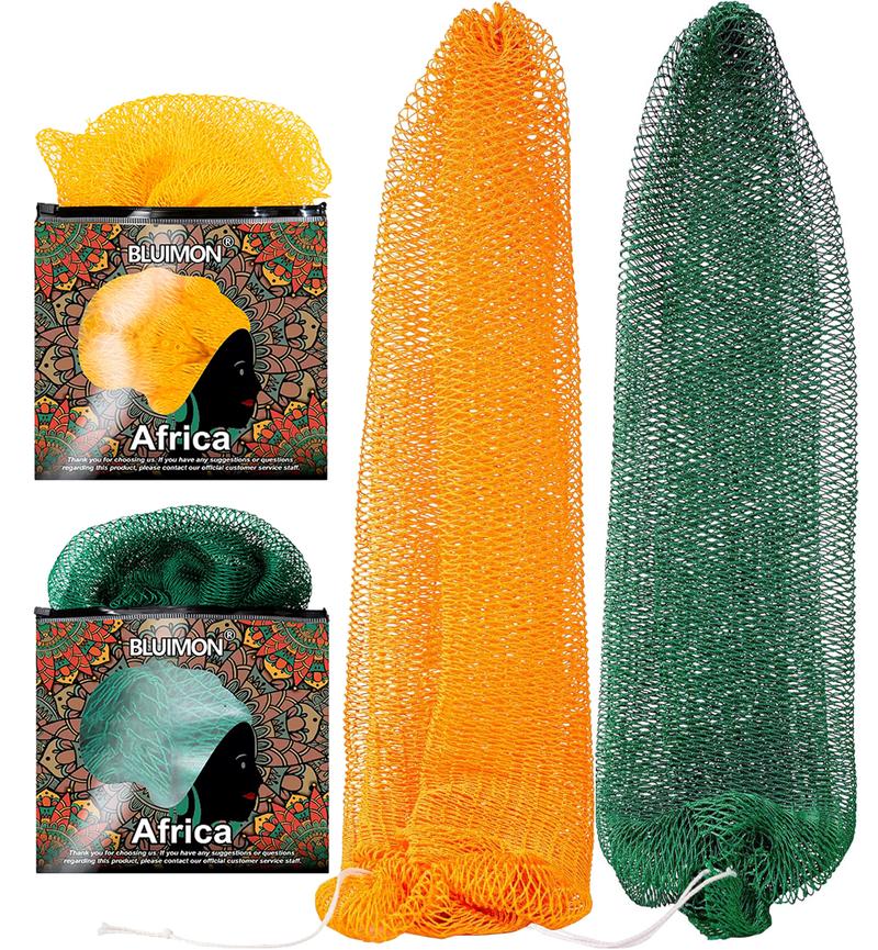 BLUIMON African Exfoliating Net Sponge 45" Length Sustainable Bath Sponge for Smooth Skin Ethically Sourced from Nigeria Green Cleaning Tool