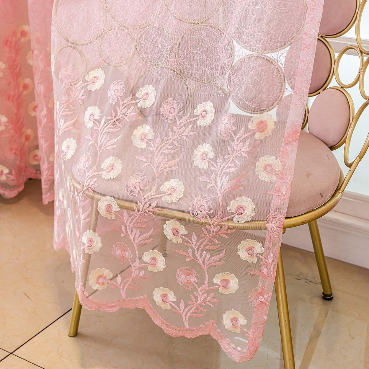 1panel Cherry Blossom Embroidered Transparent Curtain, Top Ring Hanging, Bedroom Balcony Living Room Decor, Create Atmosphere