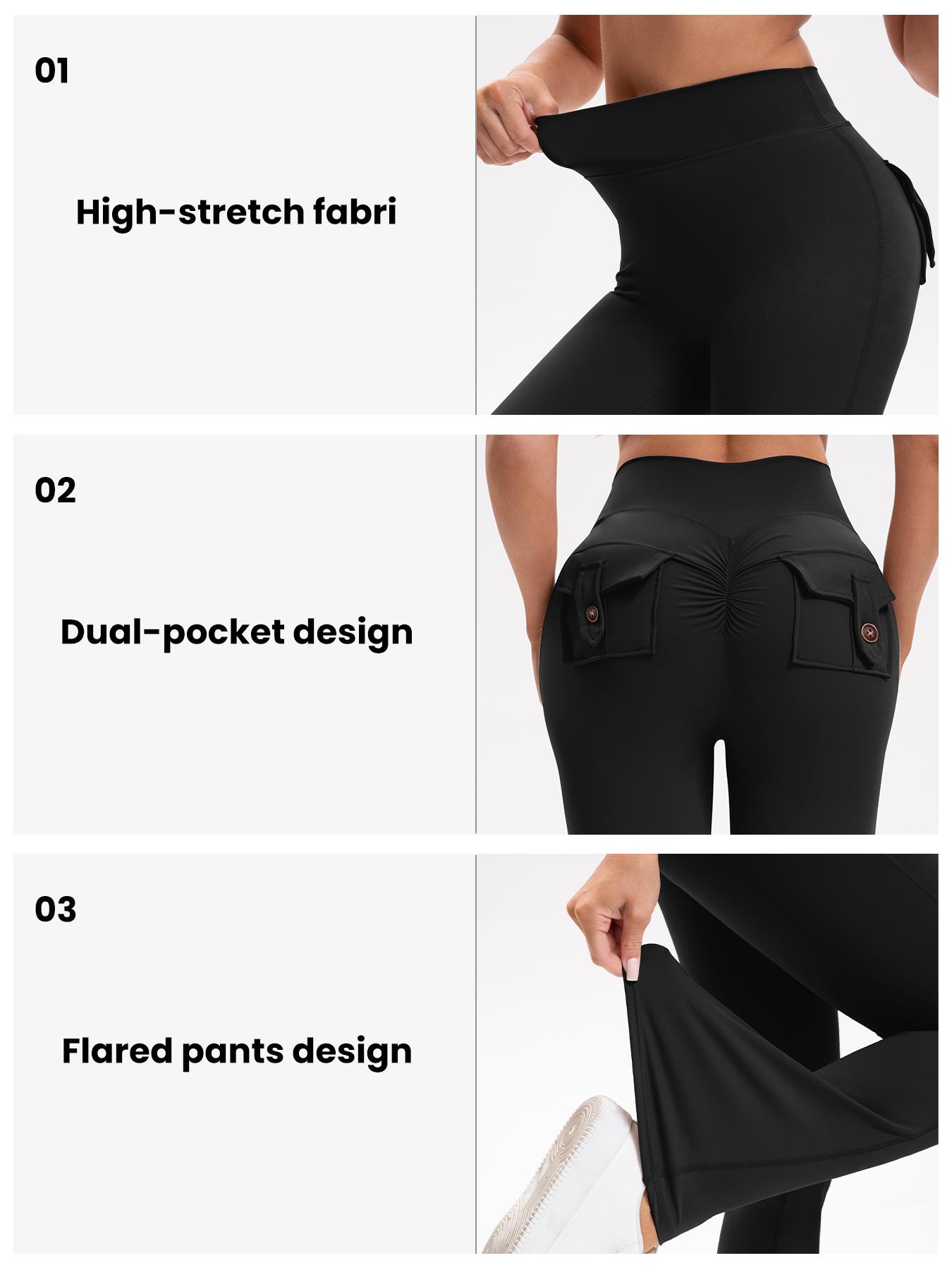 3PCS Women's High-Waisted Boot Style Carved Pleated Buttocks Flare Leggings Stretch Training And Fitness Flared , Super Comfortable Daily Pants shapewear leggings Gym Exercise Leggings