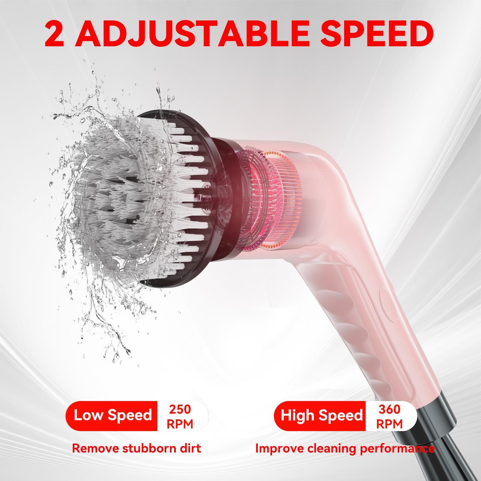 【Super Electric】Electric Spin Scrubber, Cordless Shower Cleaning Brush with 2 Speed & 8 Replaceable Brush Heads, IPX7 Waterproof Adjustable Handle Electric Scrubber for Bathroom, Kitchen, Tub, Tile, Floor, Toilet, Window cepillo giratorio