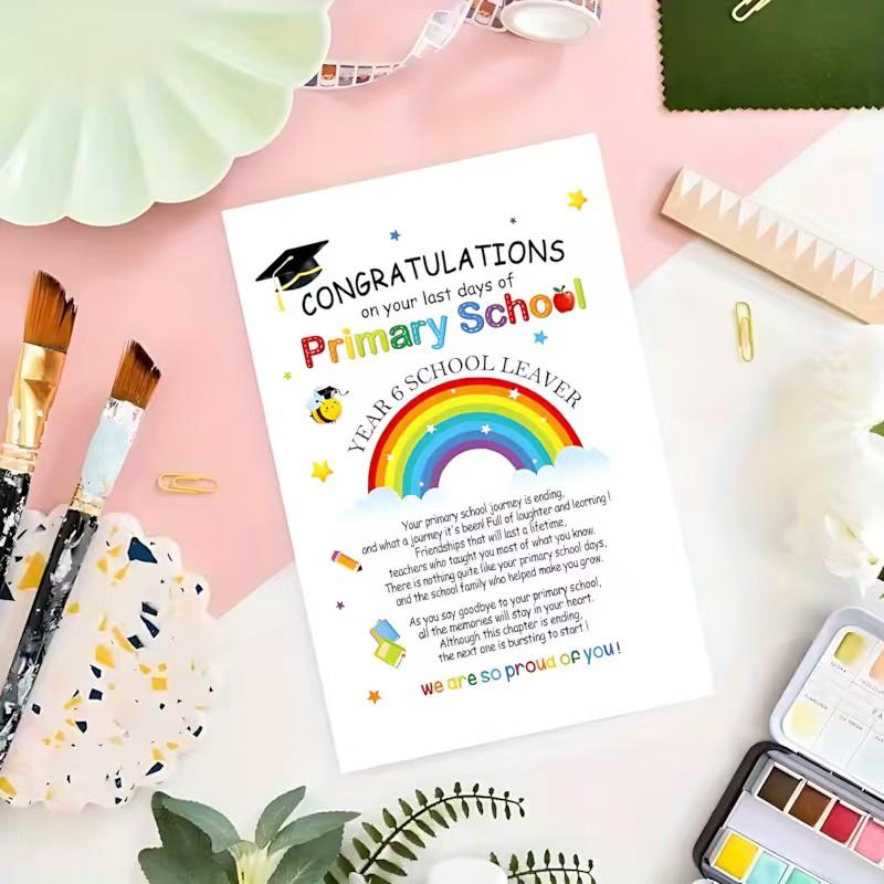 1/3/7pcs  Heartwarming Primary School Leaver Greeting Card, Congratulations on Your Last Day of Primary School, Colorful Rainbow & Graduation Design, Perfect Farewell Gift for Kids, Students, Grandchildren, Proud of Your Achievements, Blank Inside