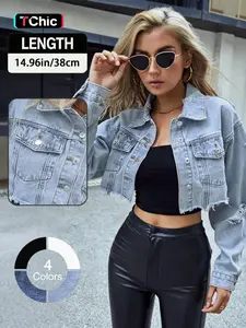 Women's Fashionable Denim Jacket Light Wash, Casual Long Sleeve Outerwear for Daily Wear, Ladies Clothes for All Seasons, Coats Womenswear