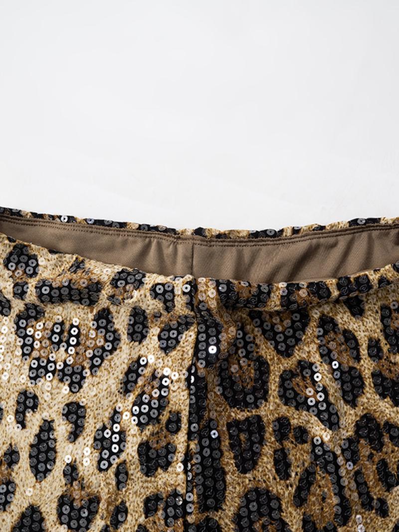Women's Leopard Print Sequin Fitted Fashion Shorts, Casual Comfy Breathable Shorts for Daily Wear, Ladies Bottoms for Summer