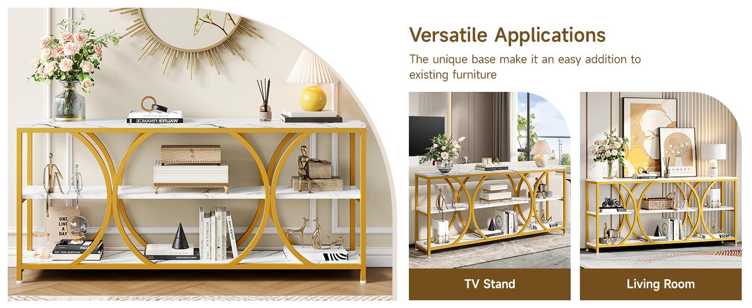 【SPOTLIGHT DAY】ONBRILL 70.8 inch Extra Long Entryway Table,Narrow Sofa Table Behind Couch with 3 Tier Storage Shelves for Hallway, Living Room,Console Table with Gold Frame & Faux Marble Tabletop 【SPOTLIGHT DAY】ONBRILL 70.8 inch Extra Long Entryway Table,Narrow Sofa Table Behind Couch with 3 Tier Storage Shelves for Hallway, Living Room,Console Table with Gold Frame & Faux Marble Tabletop