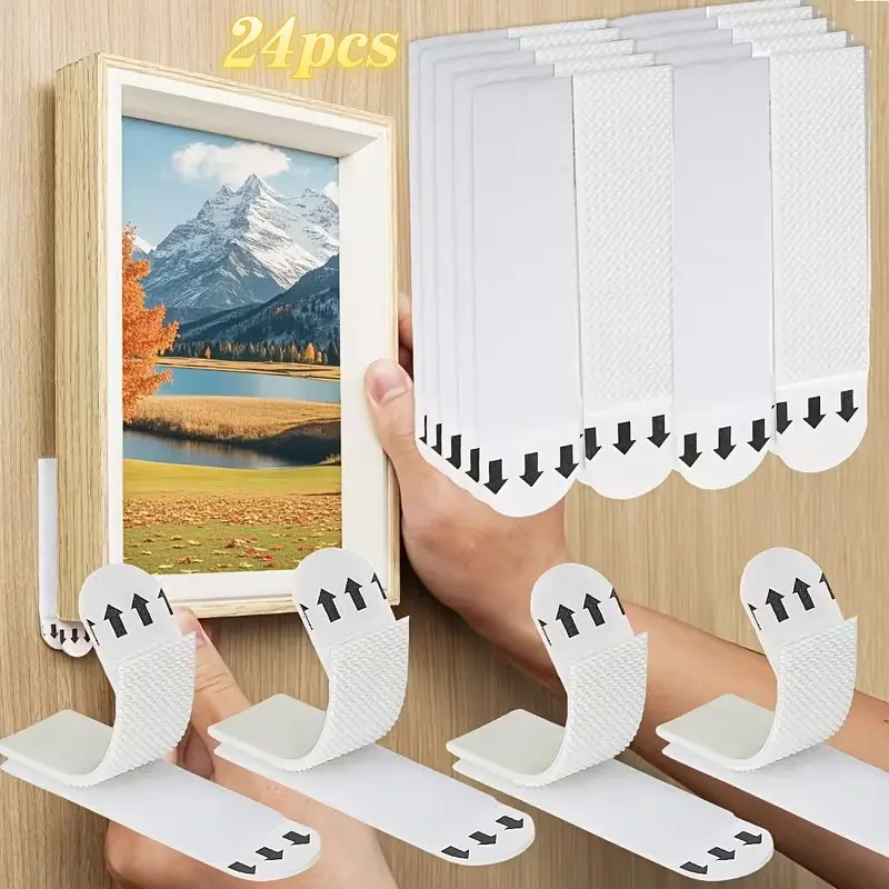 24-Piece Strong Hanging Kit, Velcro Strips, High Adhesive Tape, Wall Mount, Shelf, DIY Home Office, Removable, Frame Design
