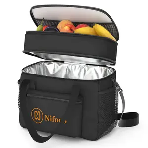 Nifogo 15L Insulated Lunch Bag Leakproof Waterproof Cooler Tote for Men Women Black&Gray