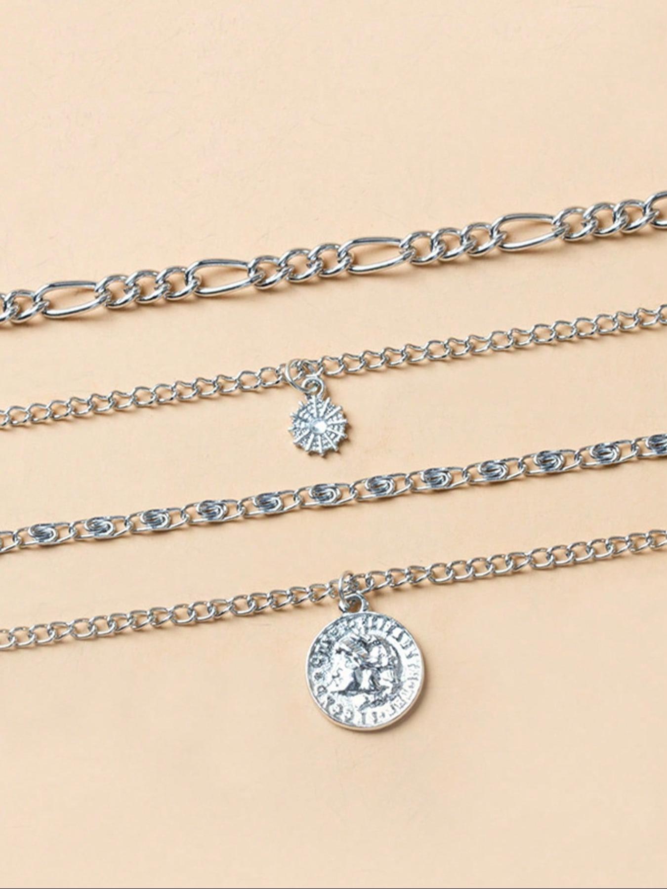 Bohemian Multi-Style Women's Artificial Gemstones & Coin Pendant Layered Design Necklace, Jewelry Gift, Trendy Charms Necklace