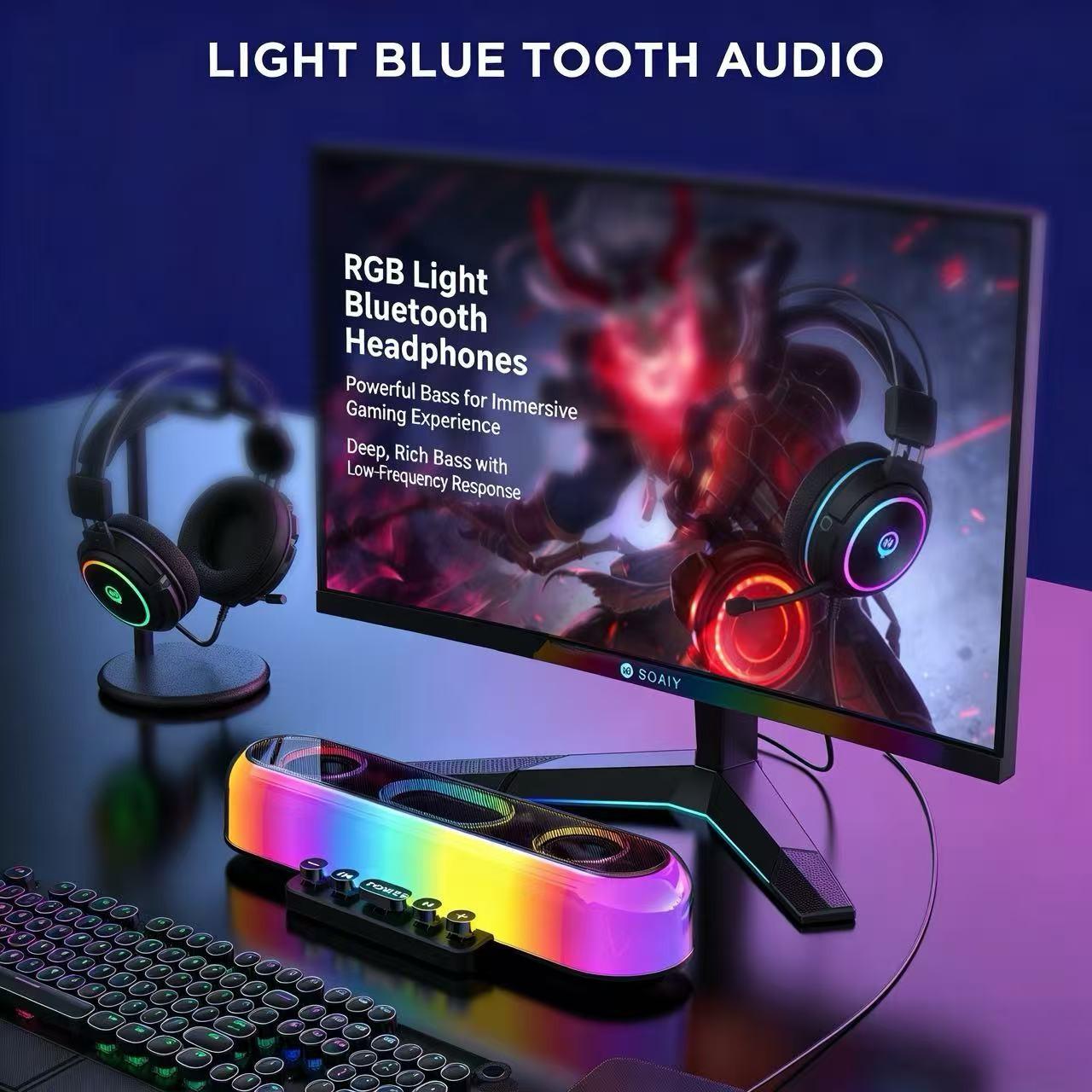 Bluetooth RGB gaming speaker, fidelity dynamic, stereo speaker, lossless sound quality, color lighting game, 1800mAh battery, listen to footsteps, gunfight game, LOL， Desktop sound system, USB powered speakers, suitable for home theaters, desktops
